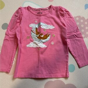 Mini Boden Pink Long Sleeve Shirt with Moon and Bunny Design